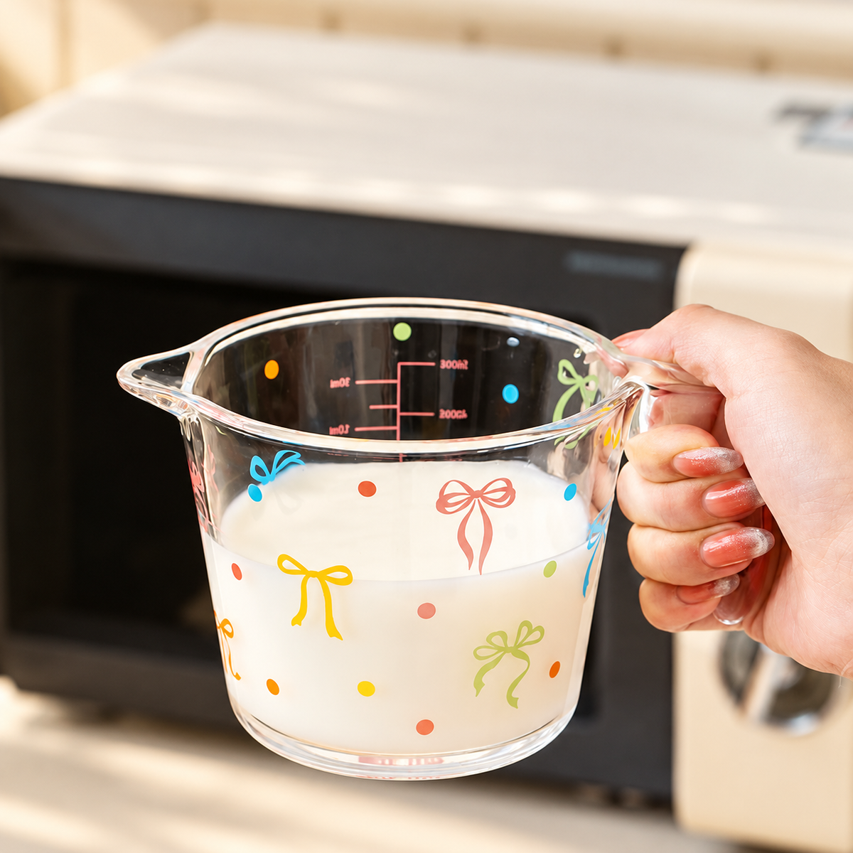 Colourful Bow Borosilicate Glass Measuring Cup – 650ML