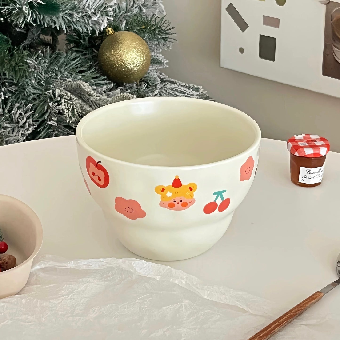 Cherry Bear Large Capacity Ceramic Bowl – 1300ml Handcrafted Ramen and Salad Bowl