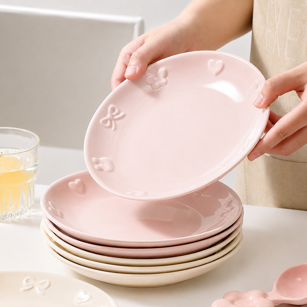 Embossed Bunny Kawaii Ceramic Dessert Plate, 8-Inch