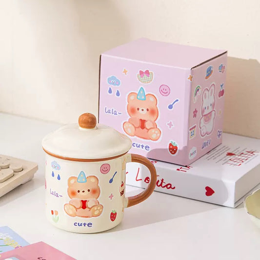 Cute Bear Ceramic Mug with Lid – 400ML Capacity