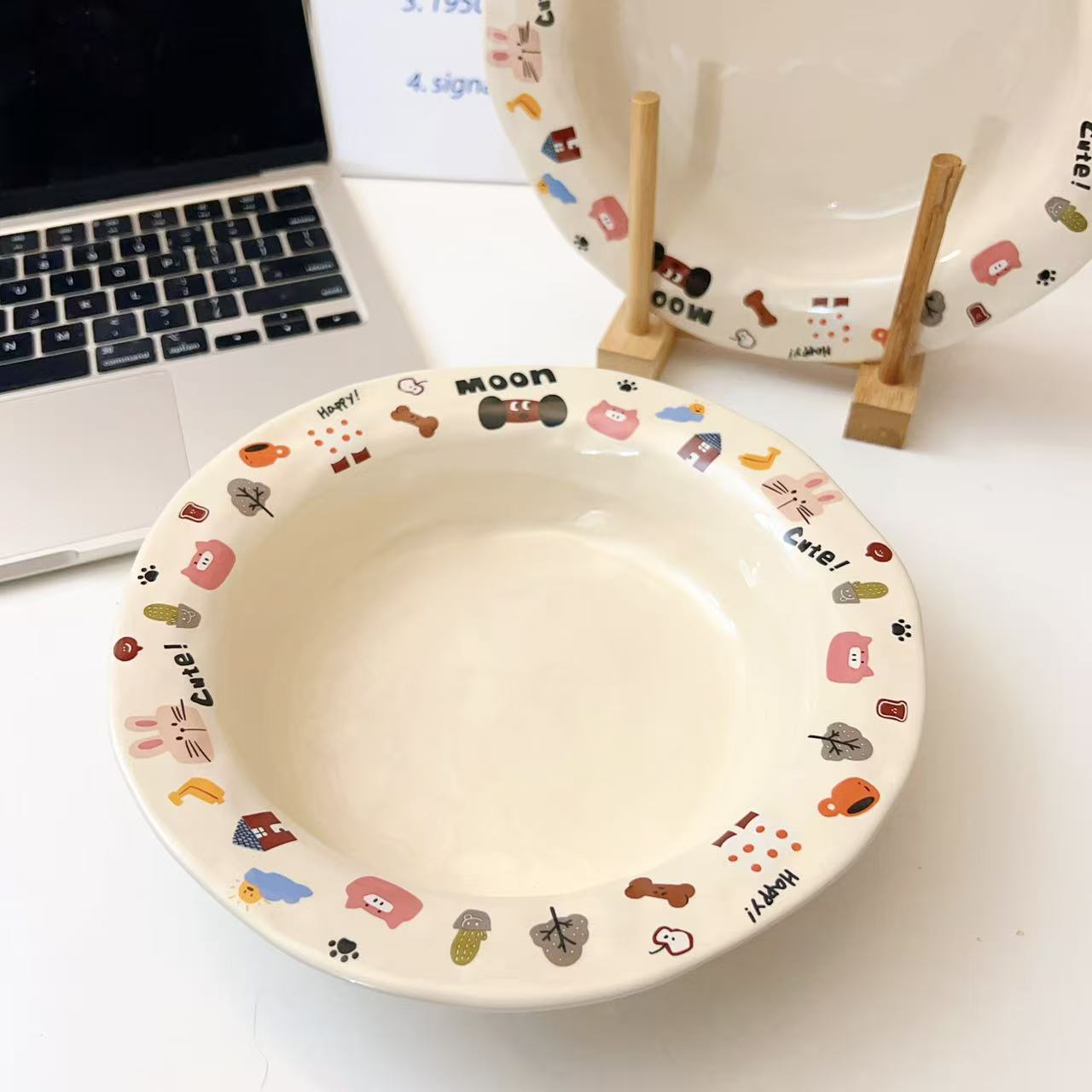 Moon Dog Series Ceramic Deep Plate, 8-Inch