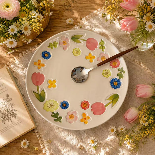 Hand-Painted Vintage Floral Ceramic Serving Plate, 10-Inch