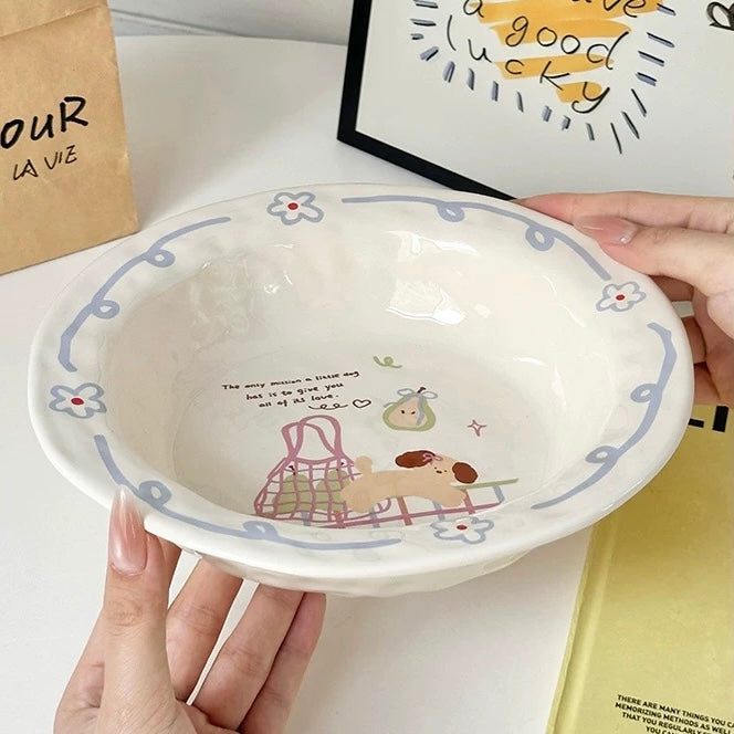 Snowy Puppy Ceramic Soup Plate – 8.25-Inch