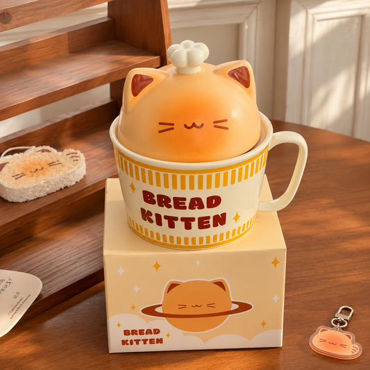 Chef Kitten Ceramic Ramen Bowl with Lid – 650ML