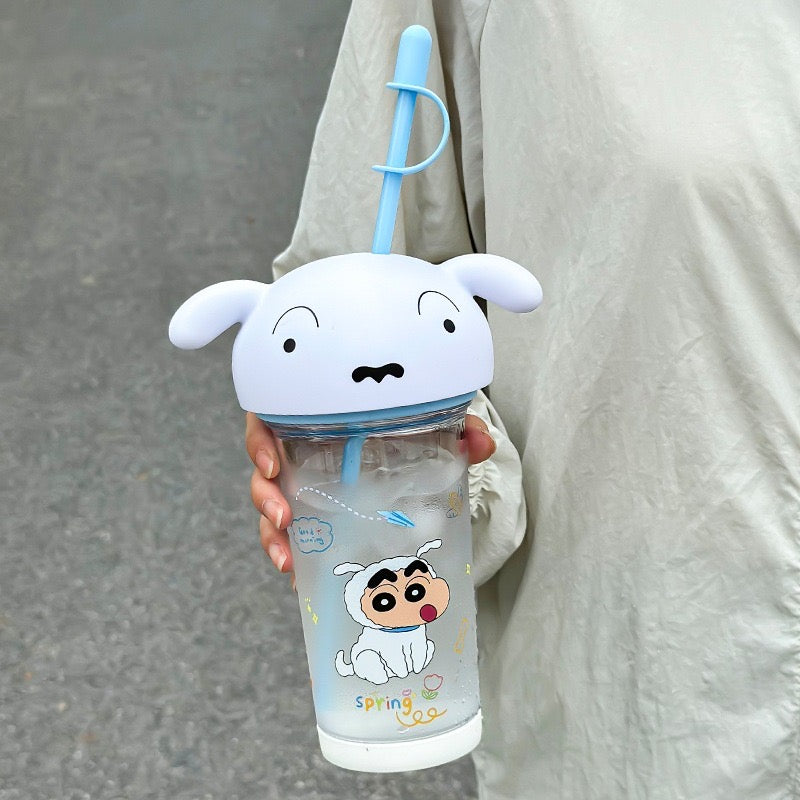 Crayon Shin-Chan & Shiro Portable Straw Cup - Cute Design, BPA-Free Tritan Material