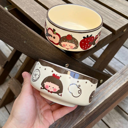 Apple Girl Hand-Painted Ceramic Cereal Bowl – 350ML