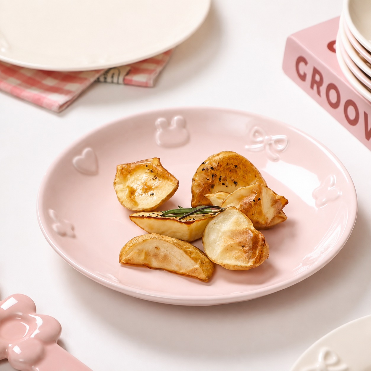 Embossed Bunny Kawaii Ceramic Dessert Plate, 8-Inch