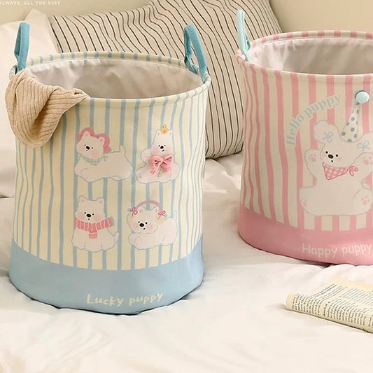Pink & Blue Puppy Linen Storage Basket - Water-Resistant