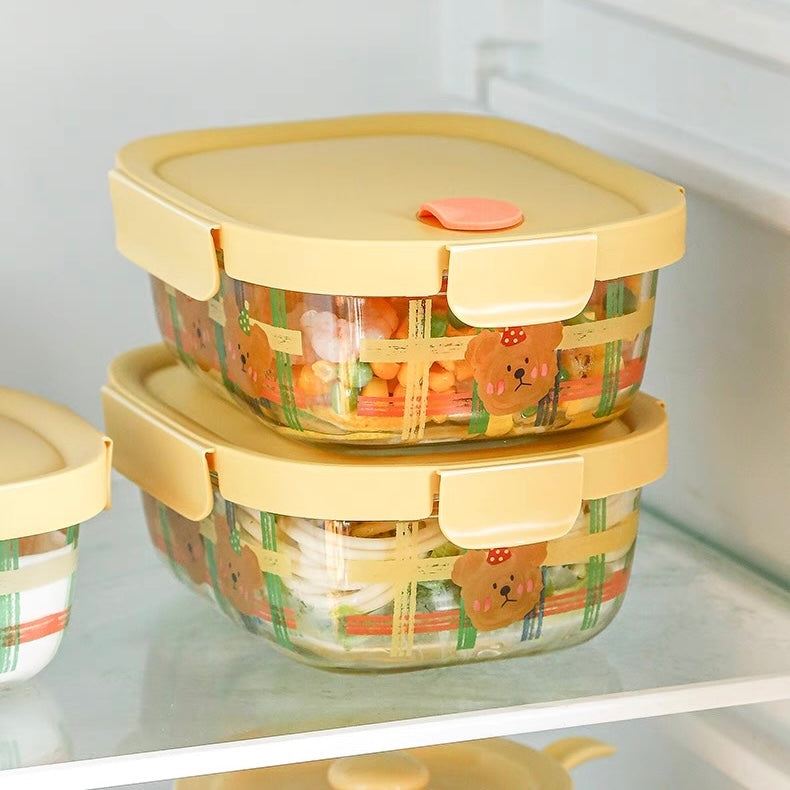 Cute Bear Glass Food Container - 800ML Bento Box