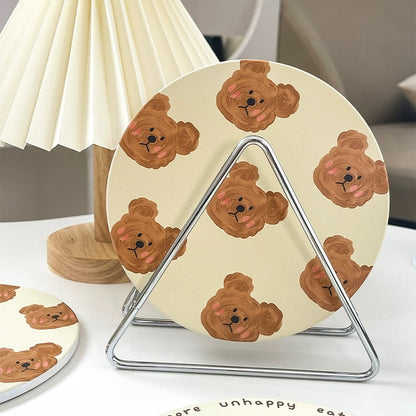 Adorable Emo Bear Ceramic Pot Mat - Heat Insulation and Instant Absorption, Easy to Clean