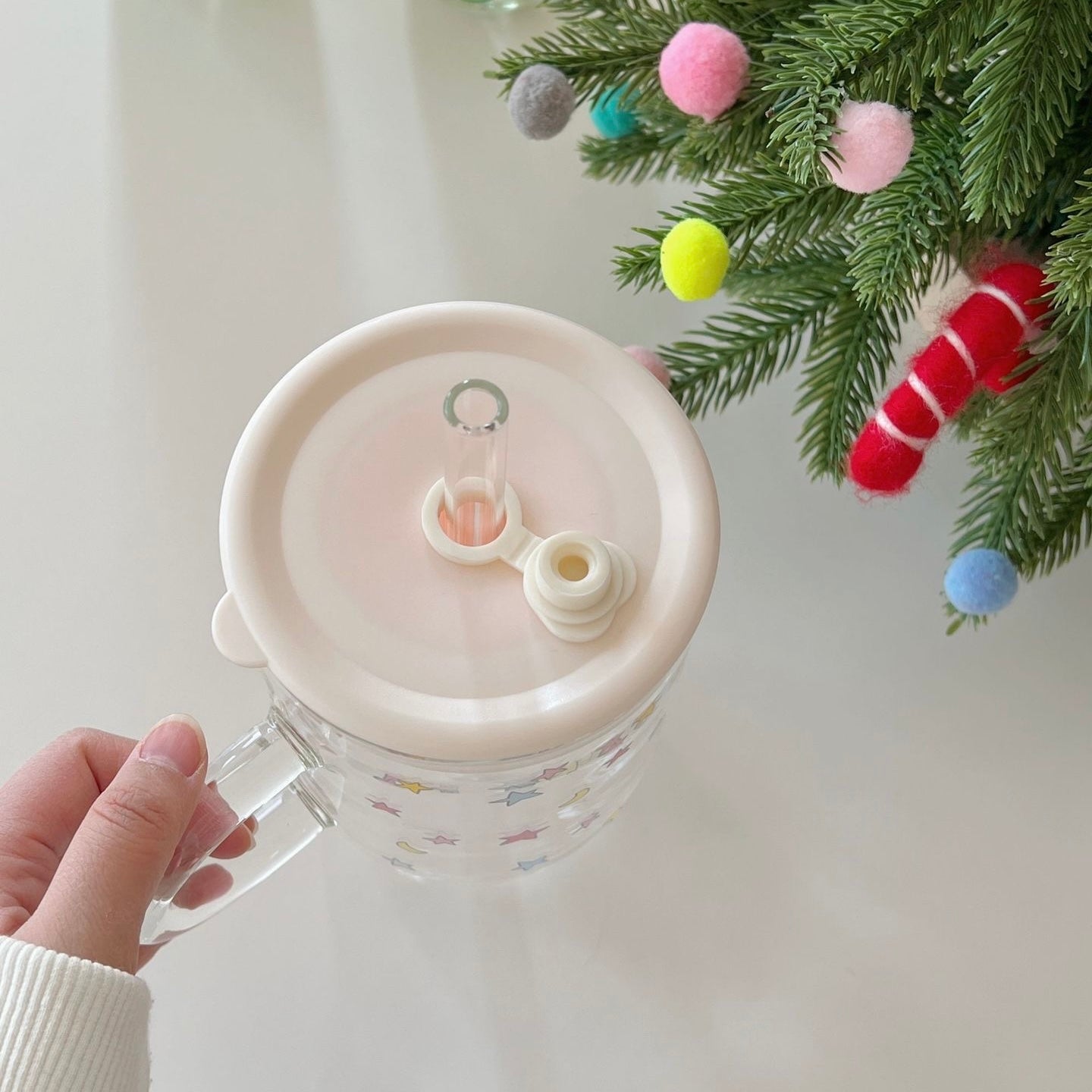 Colorful Stars Large Glass Mug with Straw – 1000ML