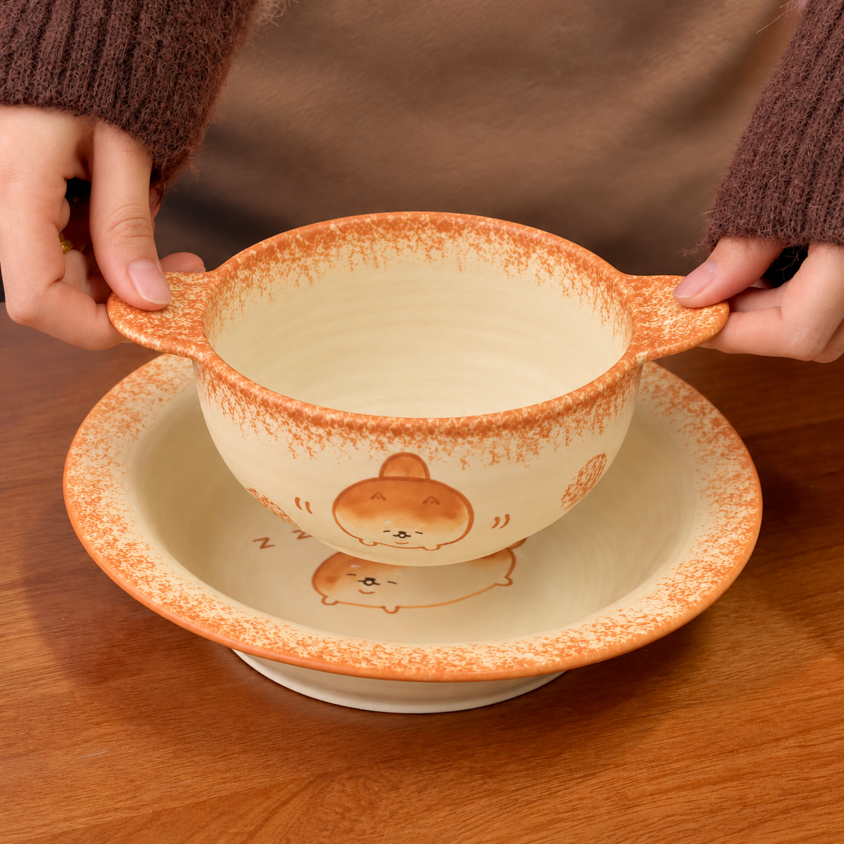 Bread Shiba Inu Ceramic Double-Handle Bowl – 400ML