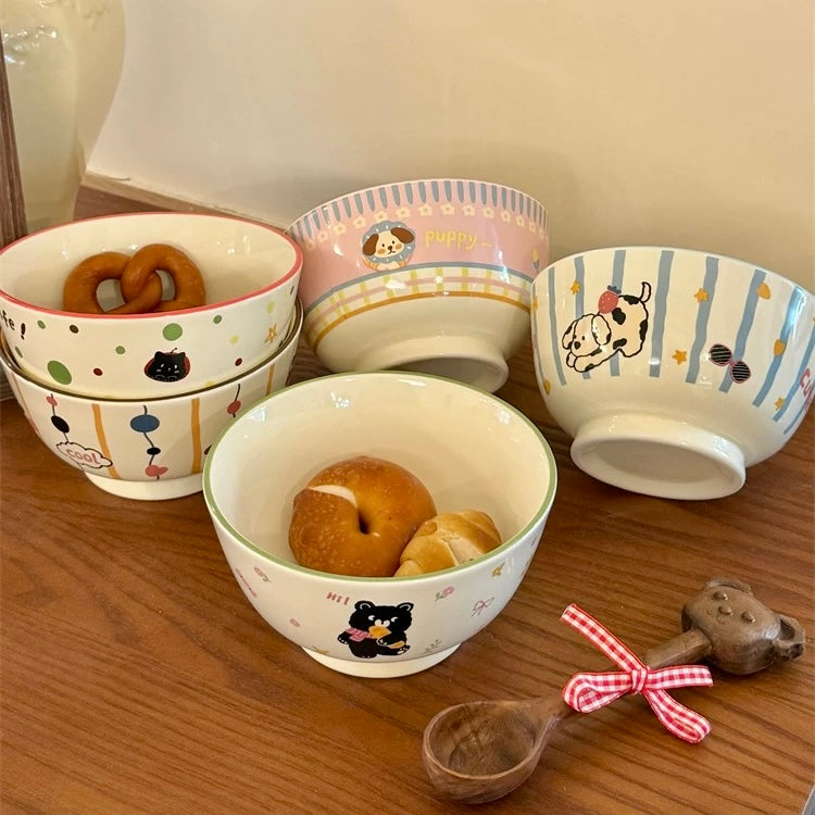 Cute Animal Party Ceramic Cereal Bowl - 5 Designs, 350ML