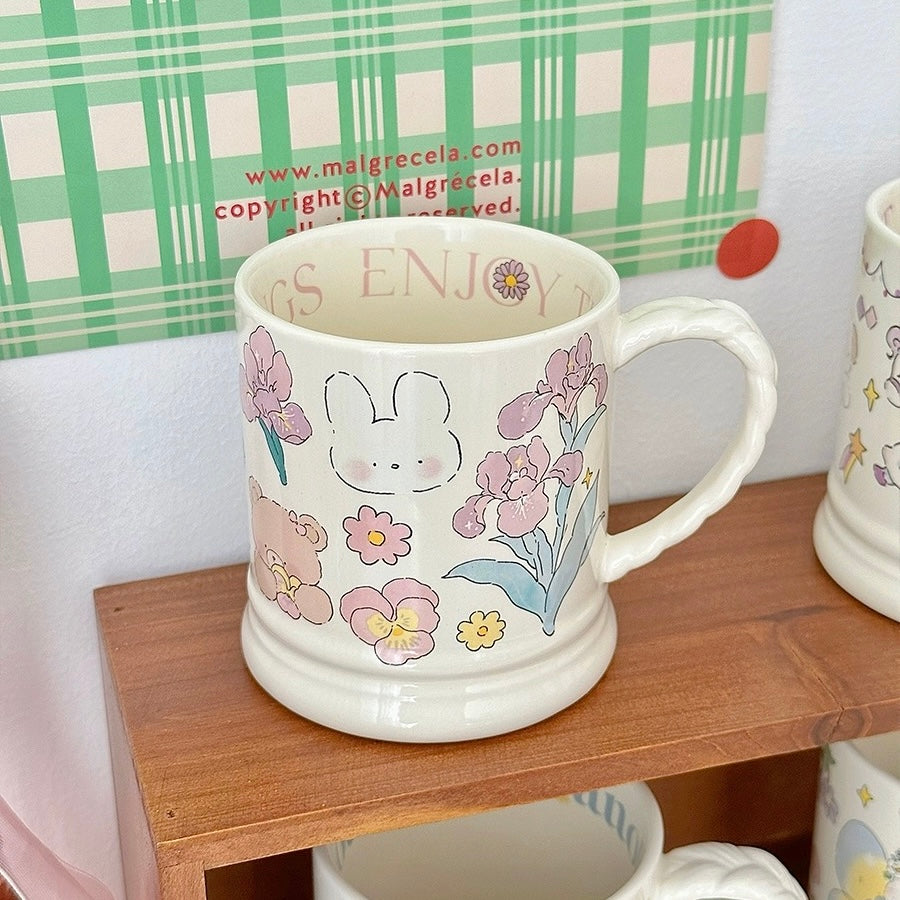 Whimsical Cartoon Floral Ceramic Mug - 4 Designs, 340ML
