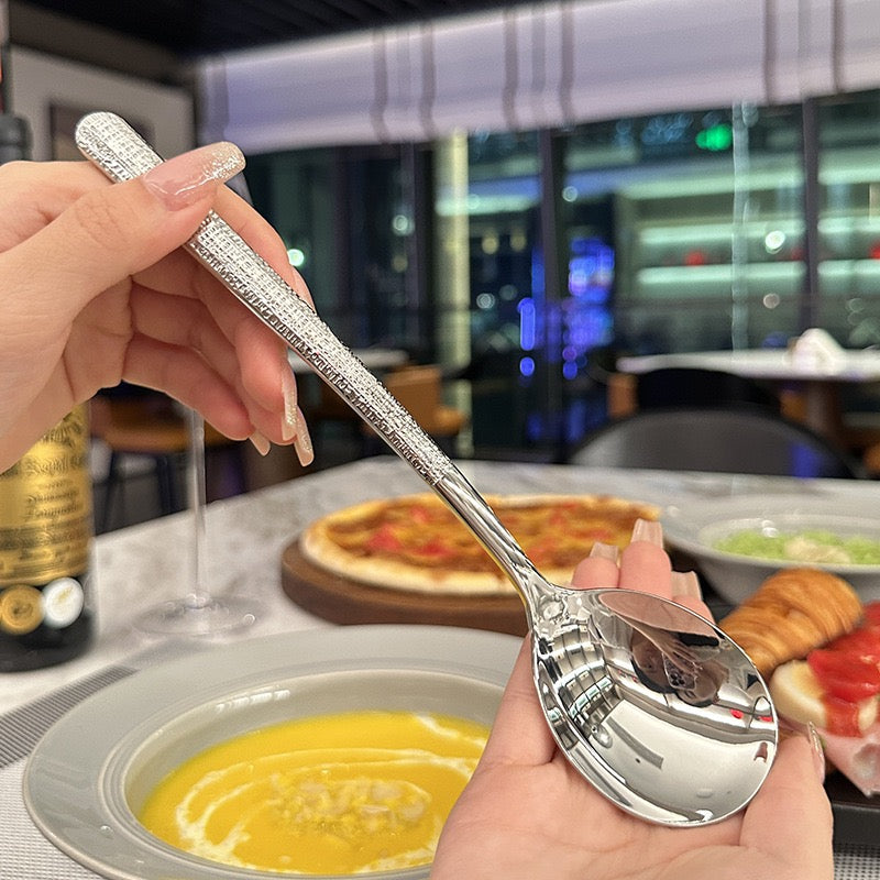 Textured Stainless Steel Large Dining Spoon