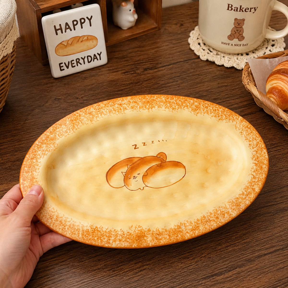 Bread Shiba Inu Ceramic Oval Platter, 12-Inch