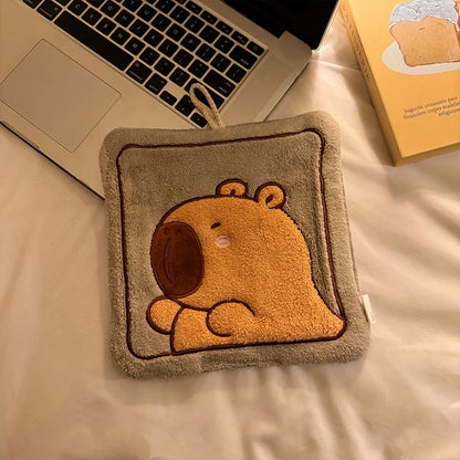 Cute Capybara Coral Fleece Hand Towels - Soft & Absorbent Towels for Kitchen and Bathroom