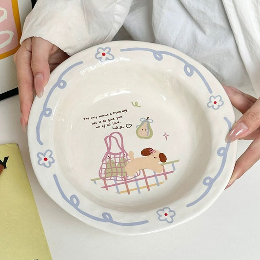 Snowy Puppy Ceramic Soup Plate – 8.25-Inch