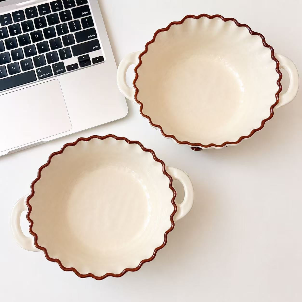 Hand-Painted Cocoa Bean Ceramic Ramen Bowl with Handles – 780ML