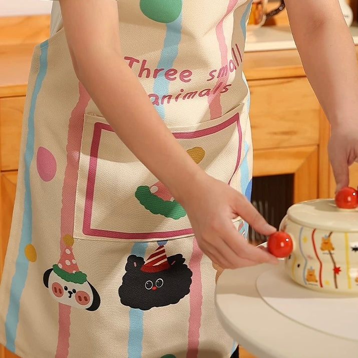 Animal Party Cooking Apron with Adjustable Neck Strap and Large Pocket – Machine Washable Designs