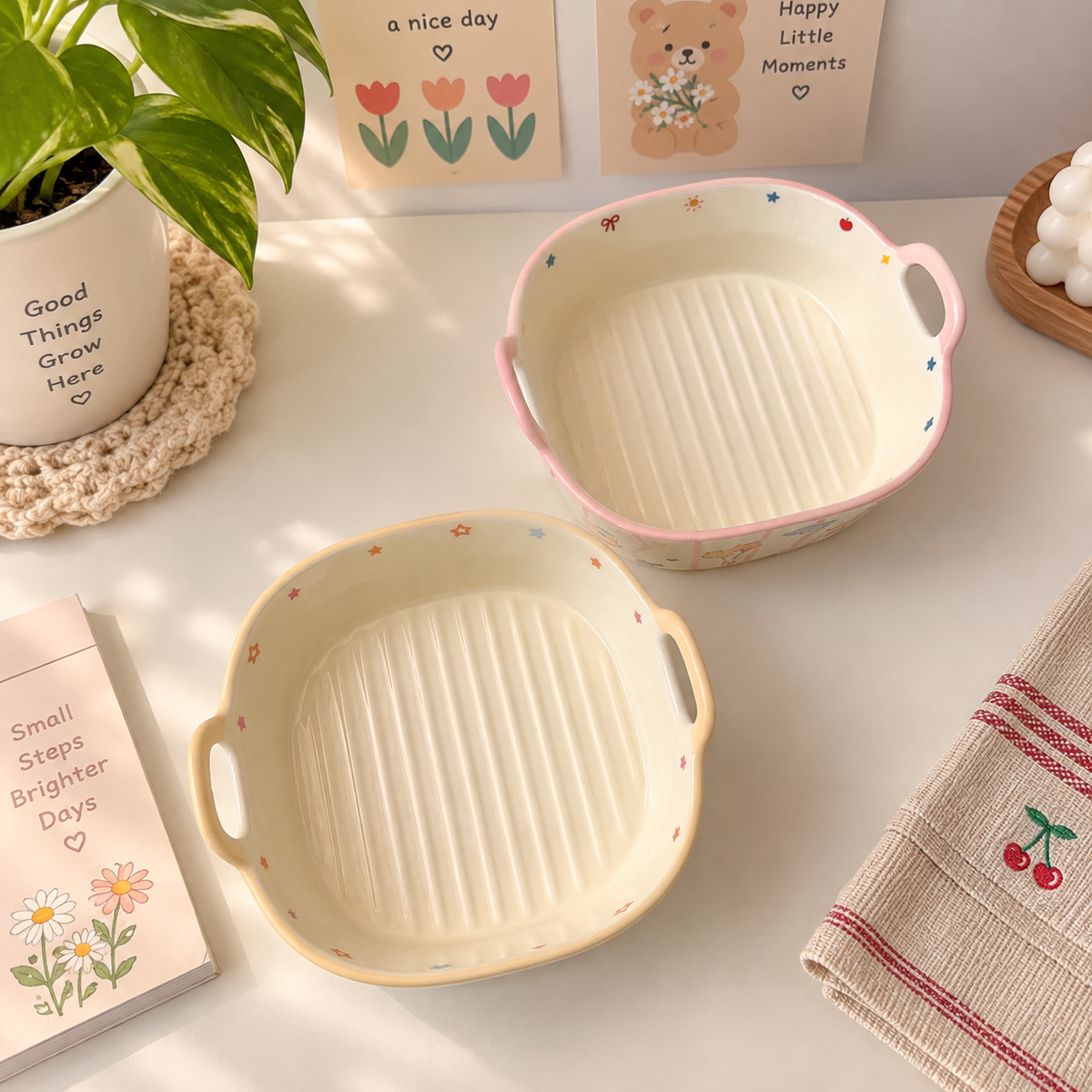 Lucky Cat Ceramic Baking Dish with Handles – Oven & Air Fryer Safe