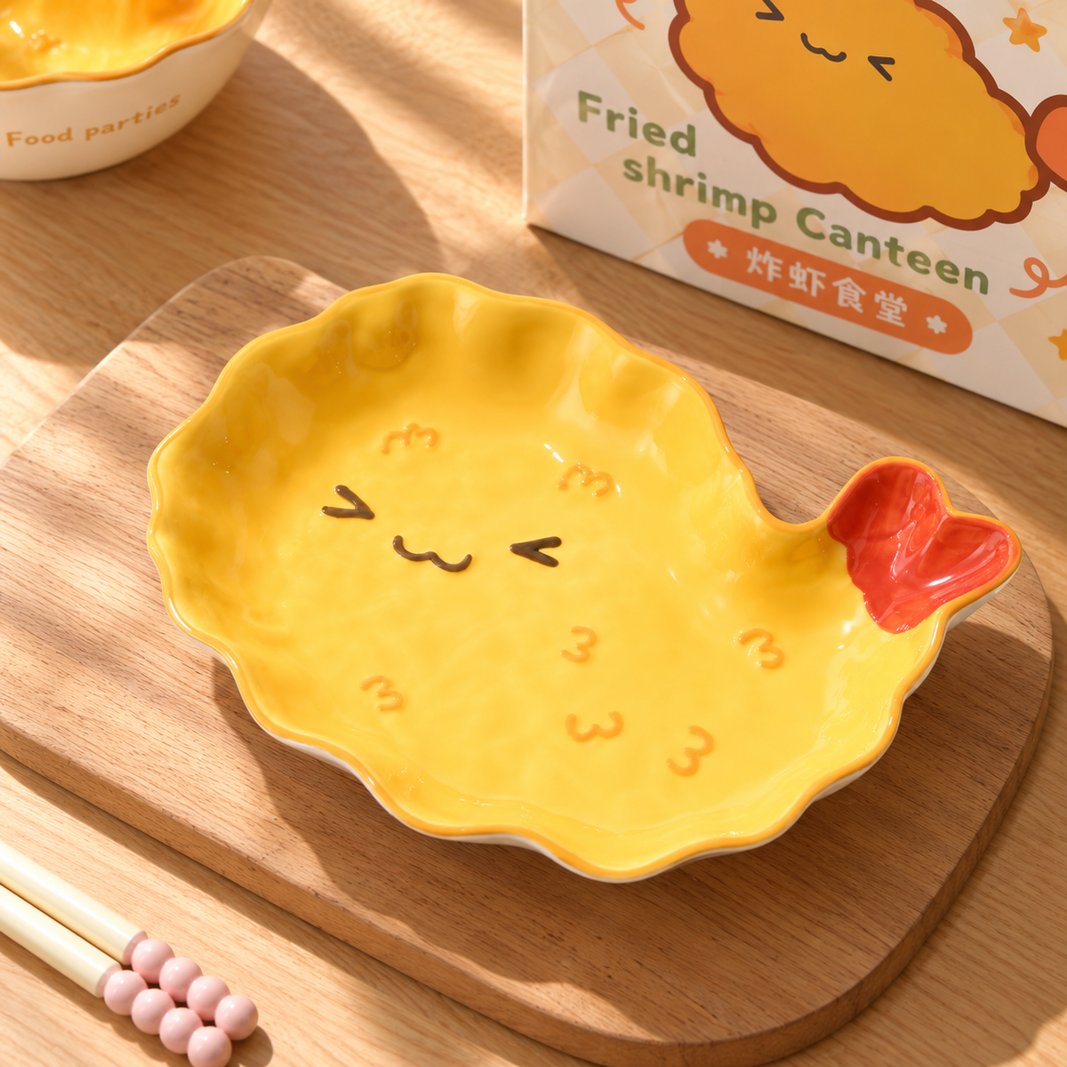 Hand-Painted Fried Shrimp Ceramic Tableware Gift Set – Set of 5