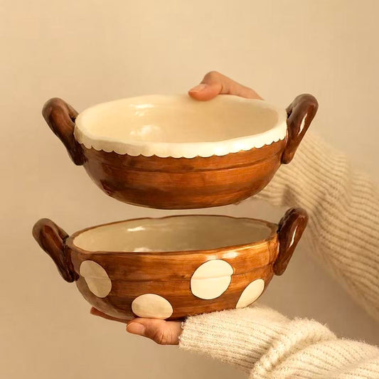 Vintage Handcrafted Ceramic Ramen Bowl with Handles - 800ML