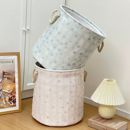 Cute Star Cotton-Linen Laundry Basket – Foldable & Water-Resistant
