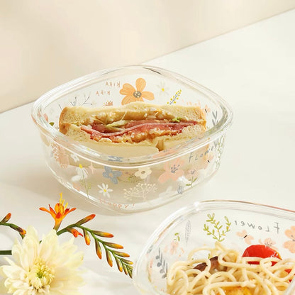 Spring Floral Glass Food Container – 800ML Bento Box