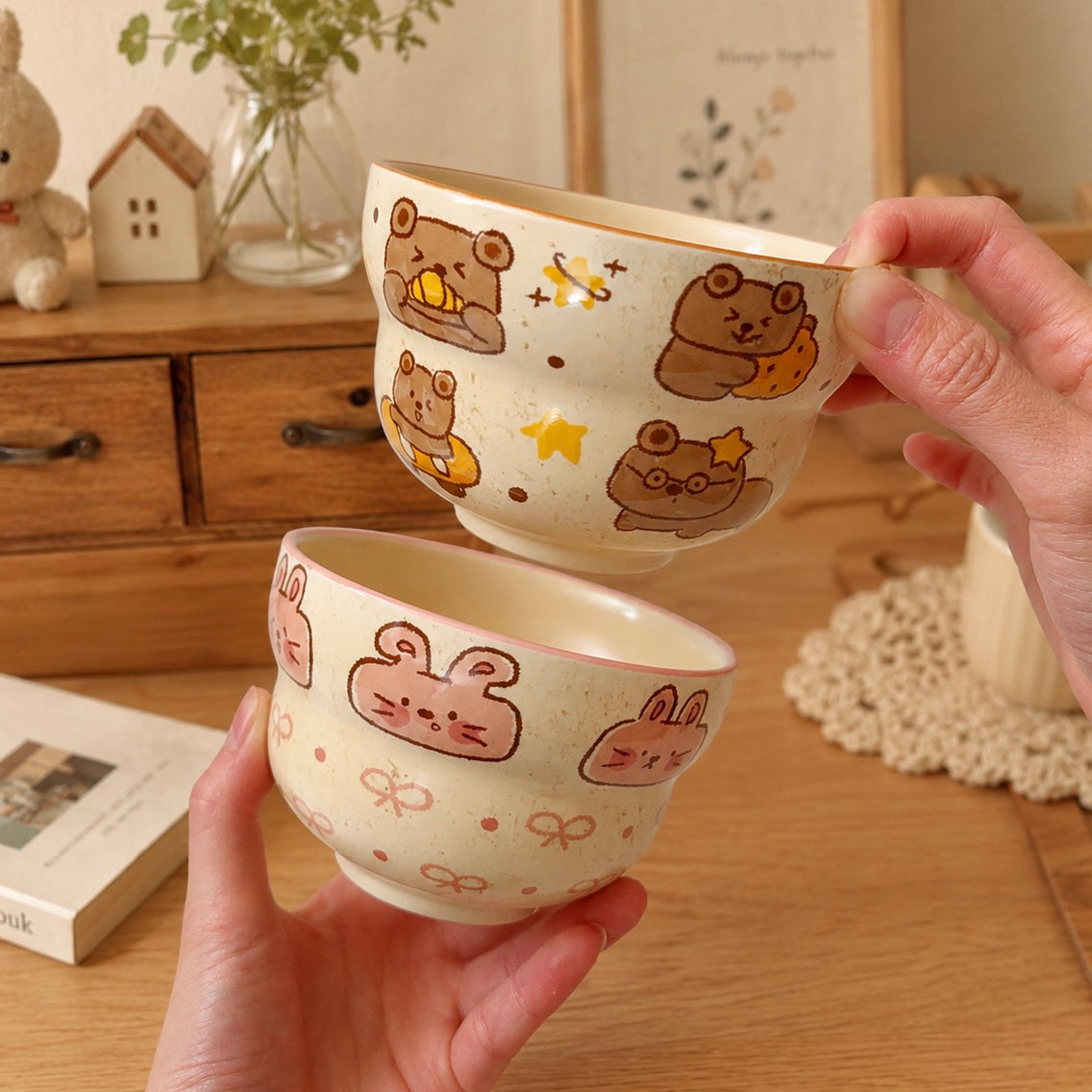 Bunny & Bear Cute Ceramic Cereal Bowl – 380ML