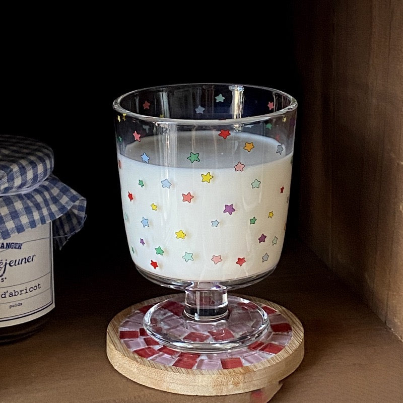 Colorful Star Footed Glass Cup – 300ML Capacity