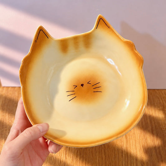 Hand-Painted Bread Kitten Ceramic Dessert Plate – 7.5-Inch