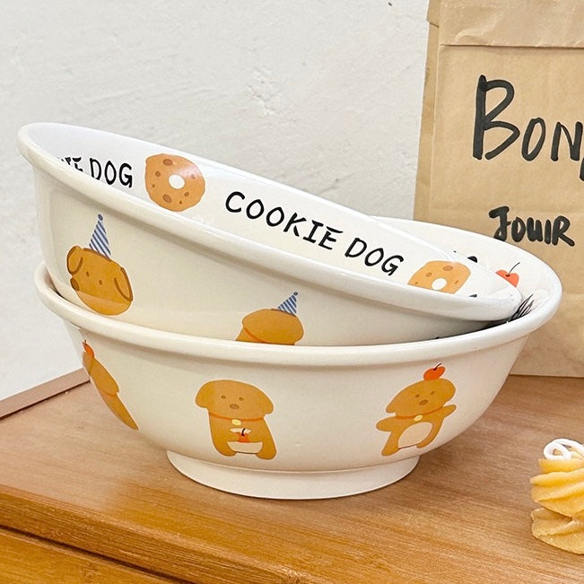 Cute Apple Dog & Cookie Dog Ramen Bowl – 1000ml Large Ceramic Bowl