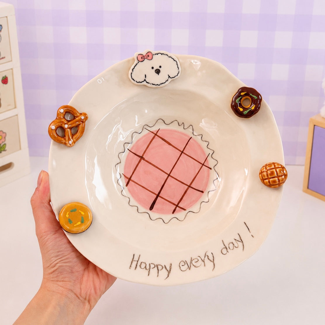 Pink Puppy Handcrafted Ceramic Pasta Plate, 8.9-Inch