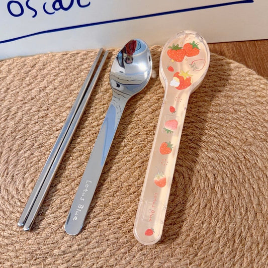 Strawberry Cutlery Set with Travel Case - Set of 2