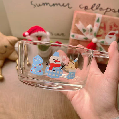 Christmas snowman glass yogurt bowl with festive design and Best wishes message, 400ML