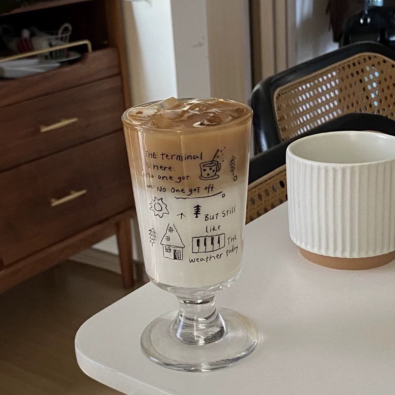 Doodle Line Art Glass Cup – 250ML & 400ML