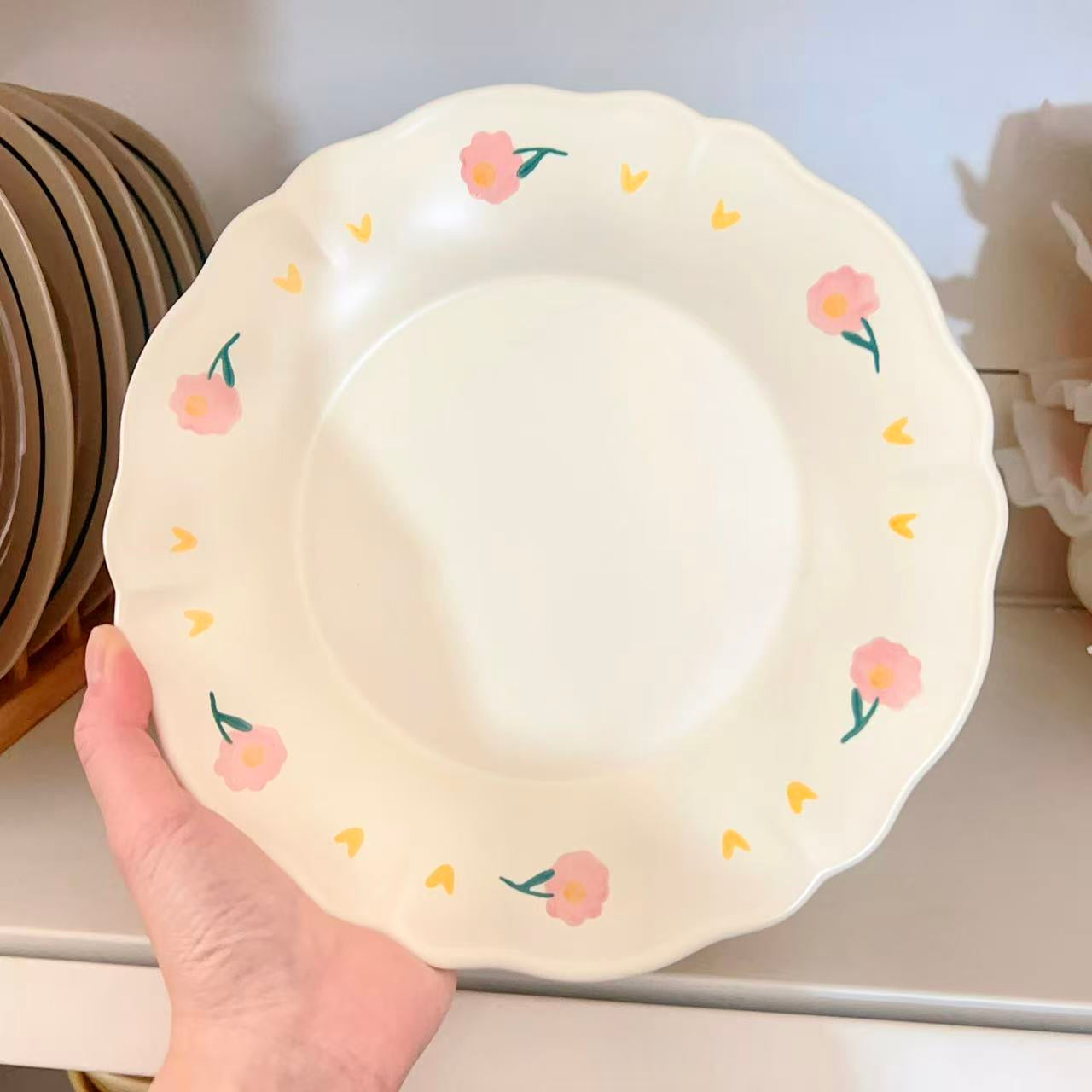 Creamy White Floral Ceramic Plate, 8.5-Inch