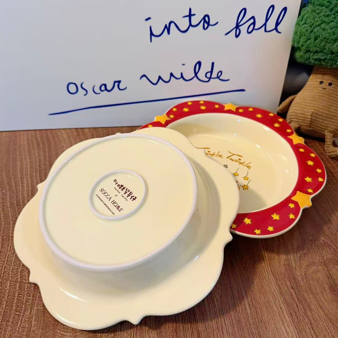 Twinkle Twinkle Ceramic Deep Plate - Star Border Design, 8.5-Inch