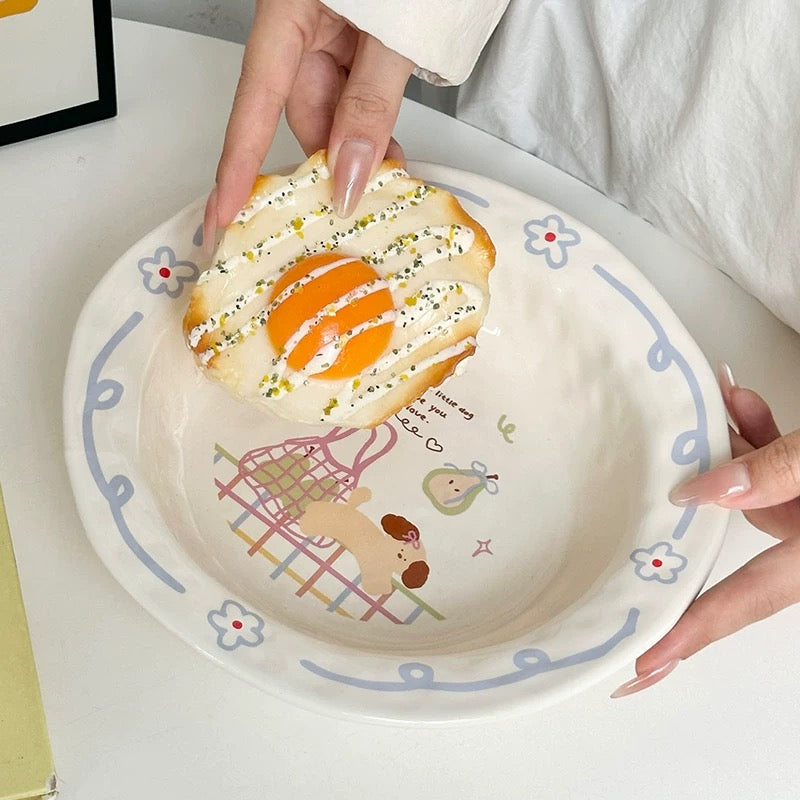 Snowy Puppy Ceramic Soup Plate – 8.25-Inch