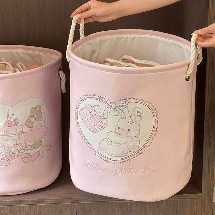 Cute Bear and Bunny Linen Storage Bag/Laundry Basket - Foldable, Water-Resistant, Durable for Clothes and Toys