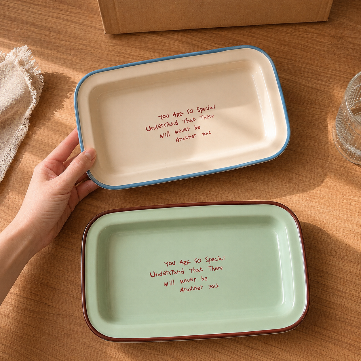 Pastel Colors Ceramic Rectangular Breakfast Plate, 10.5-Inch