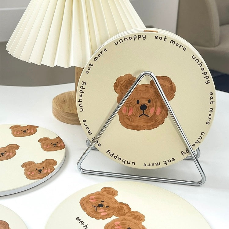 Adorable Emo Bear Ceramic Pot Mat - Heat Insulation and Instant Absorption, Easy to Clean