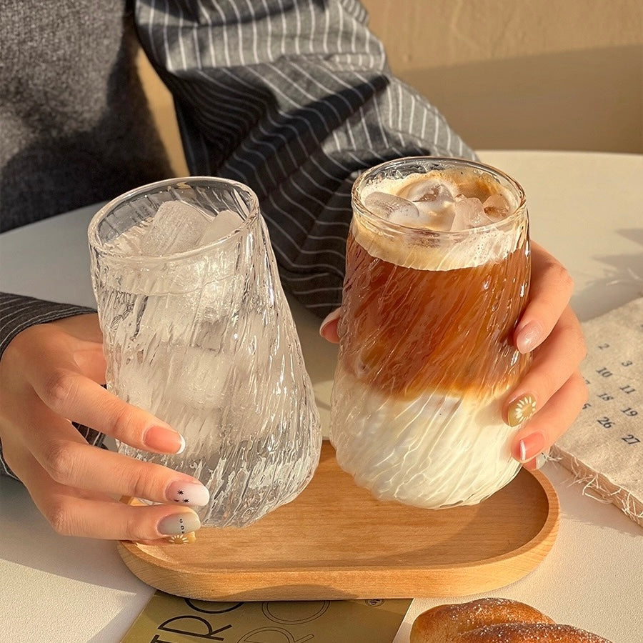 Textured Tree Pattern Glass Cup - 400ML Capacity