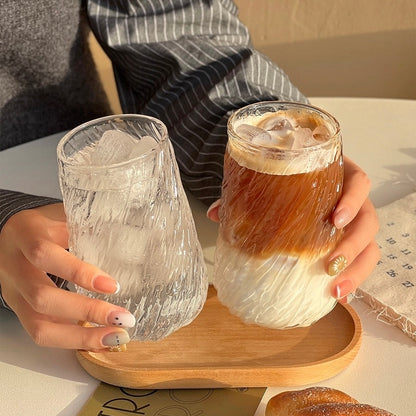 Textured Tree Pattern Glass Cup - 400ML Capacity