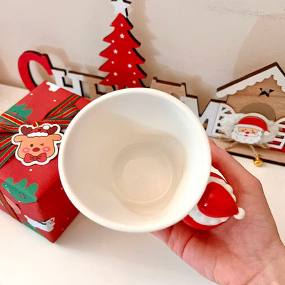 Hand-painted Christmas ceramic mug with 3D snowman on handle and festive gift box, 300ML