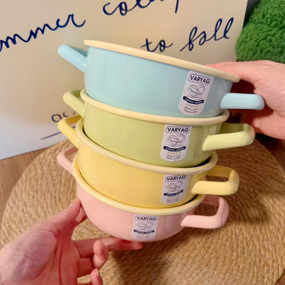 Pastel Color Ceramic Bowl with Handles - 650ML
