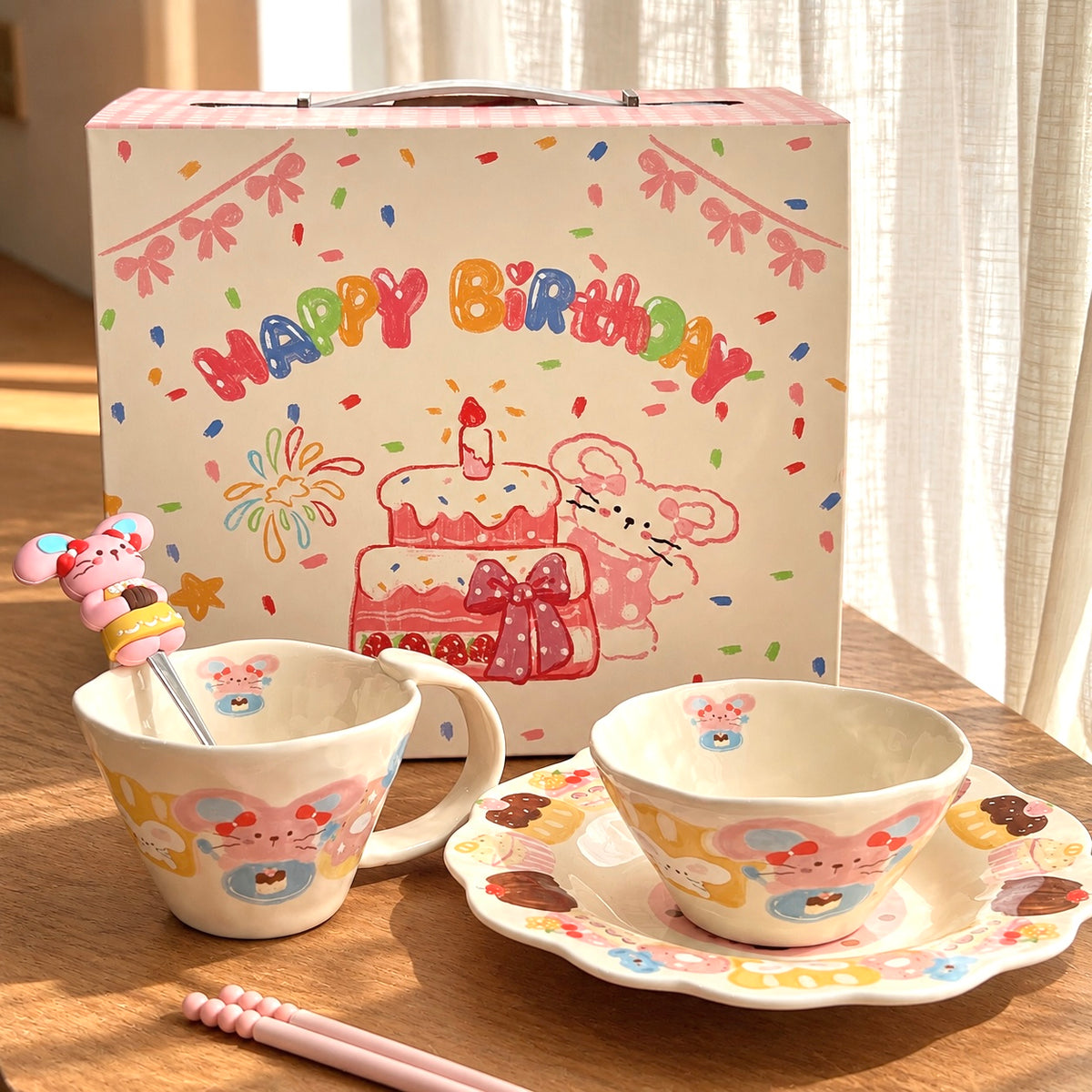 Birthday Bunny Ceramic Tableware Gift Set – Set of 5