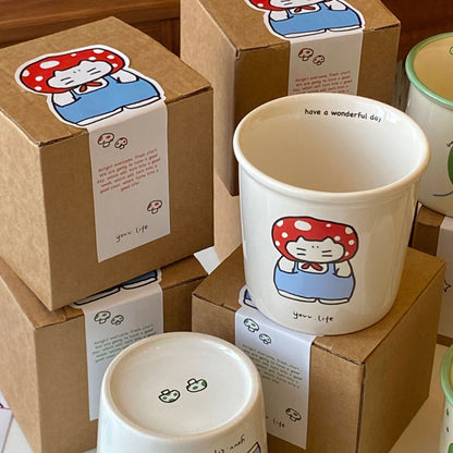 Mushroom Cat Ceramic Mug | Adorable Design, Perfect for Coffee and Juice, 350ML Capacity