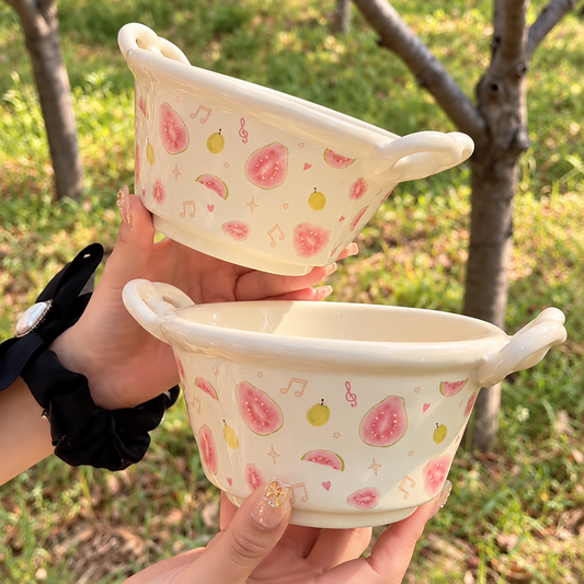 Pink Guava Ceramic Yogurt Bowl with Handles – 300ML / 500ML